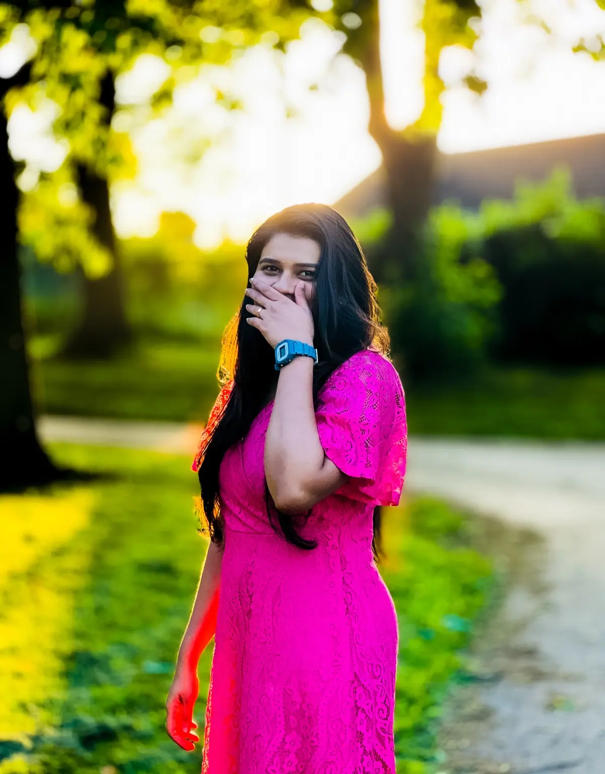 Backlit outdoor portrait at golden hour